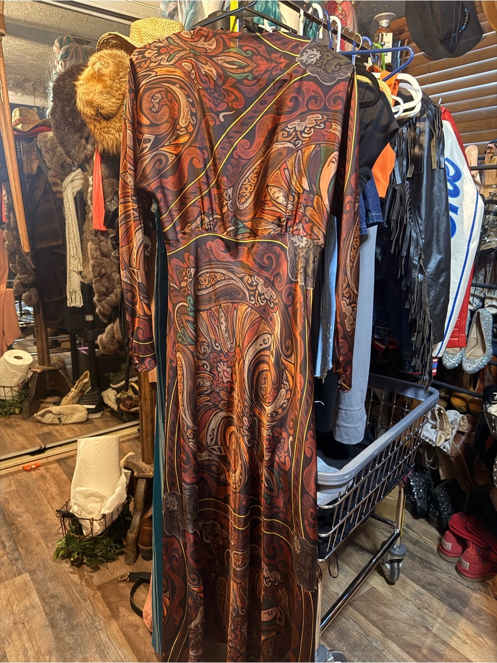 Vintage-Inspired Paisley Long Sleeve Dress in Multicolor